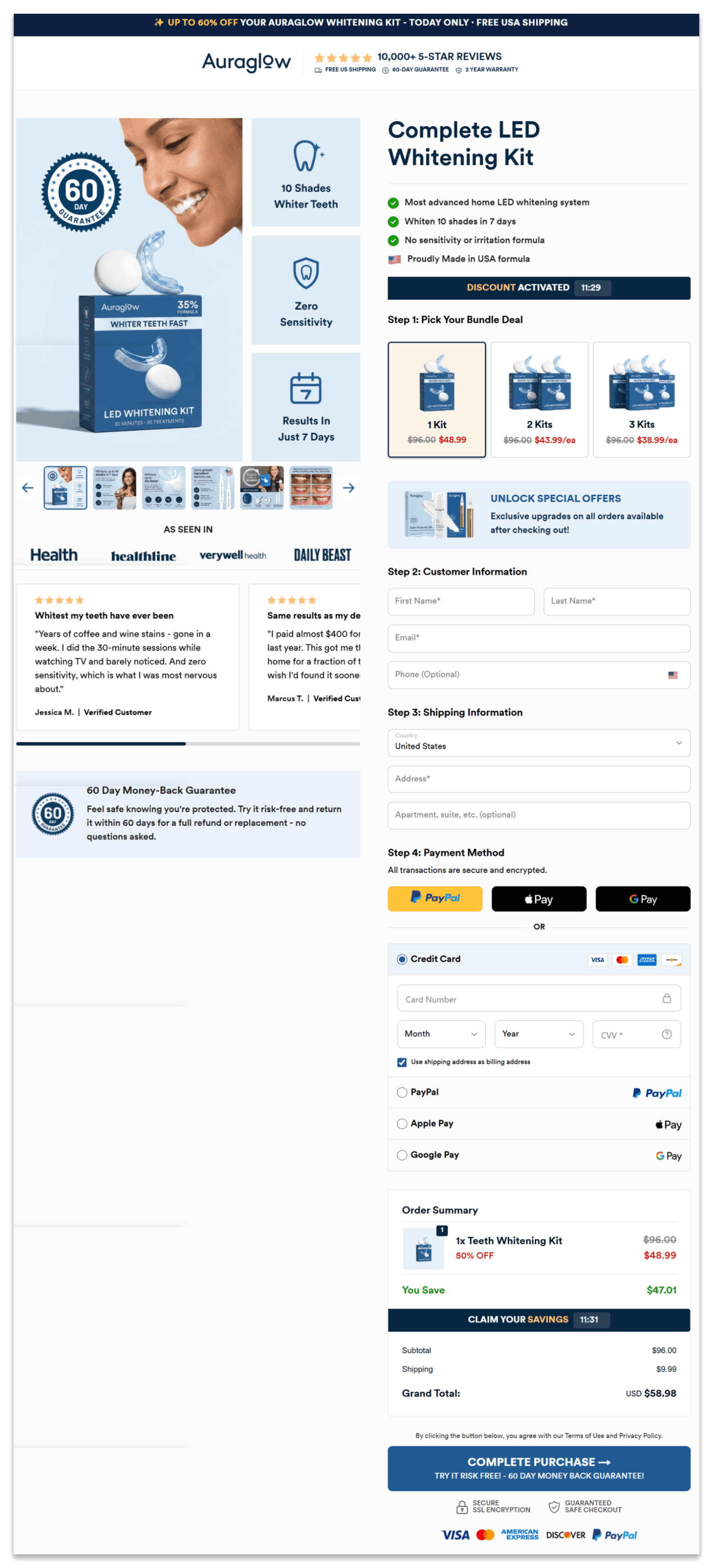 Auraglow secure checkout page